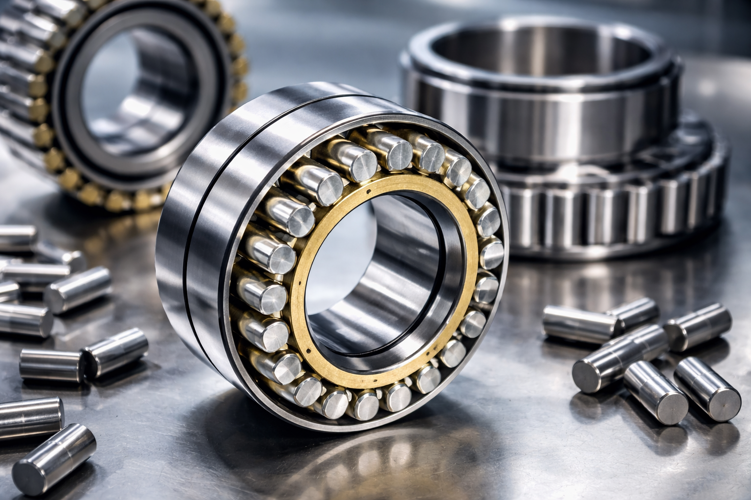 Industrielles Zylinderrollenlager aus Stahl mit Messingkäfig für hohe Belastungen